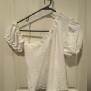 Ava James asymmetrical sleeve puff shoulder blouse new with tags